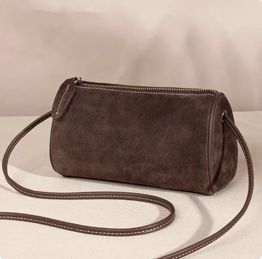 Niche mobile phone bag fashion casual retro suede soft leather cylindrical bag bucket bag shoulder crossbody women's bag