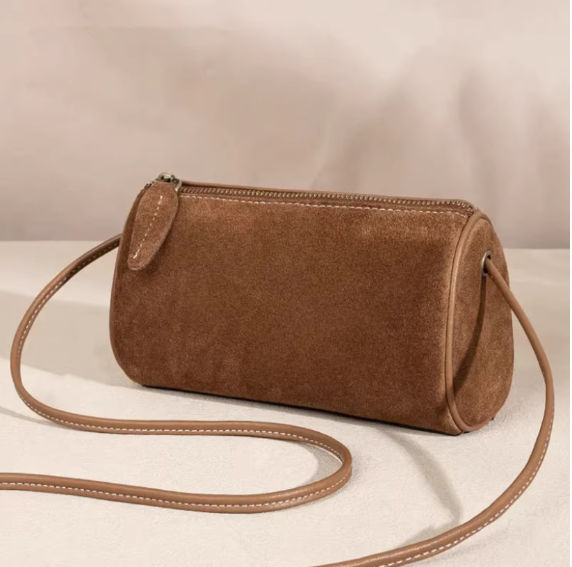Niche mobile phone bag fashion casual retro suede soft leather cylindrical bag bucket bag shoulder crossbody women's bag