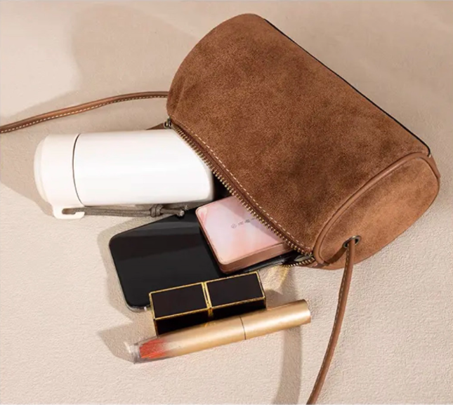 Niche mobile phone bag fashion casual retro suede soft leather cylindrical bag bucket bag shoulder crossbody women's bag
