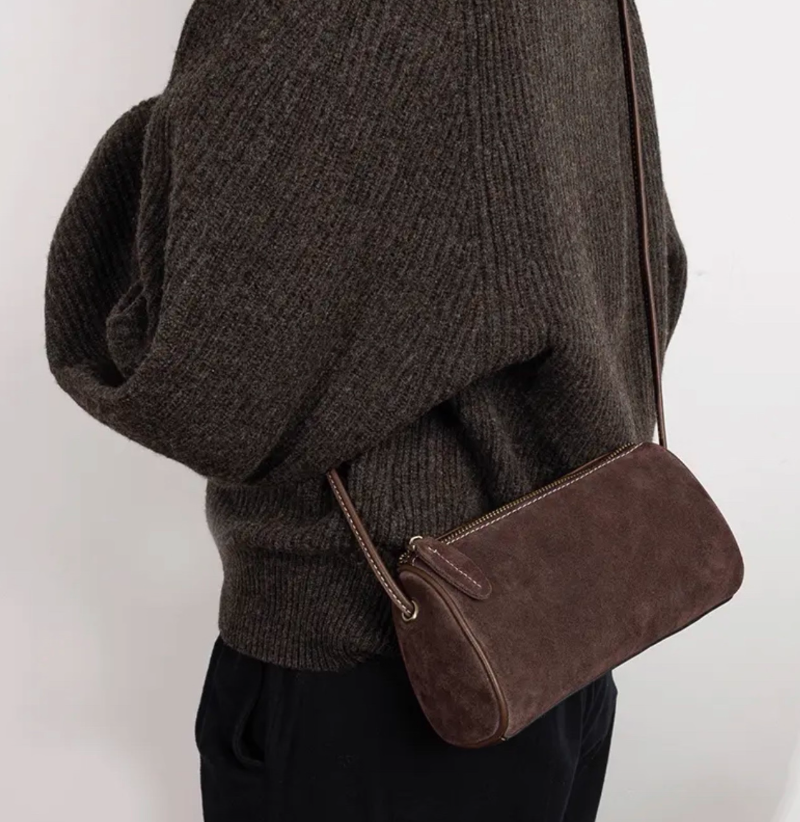 Niche mobile phone bag fashion casual retro suede soft leather cylindrical bag bucket bag shoulder crossbody women's bag